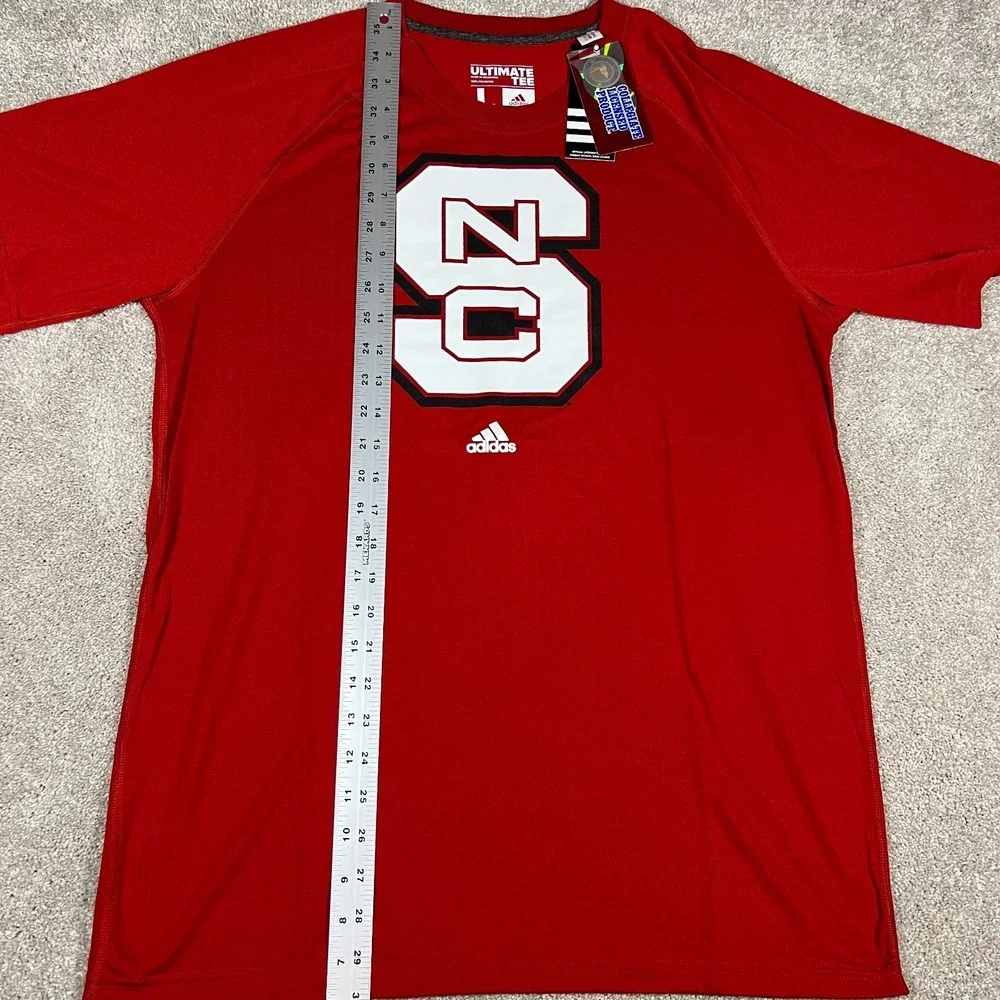 Adidas Mens Large Red Logo NCAA North‎ Carolina State Short Sleeve T-Shirt NWT